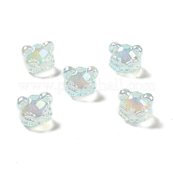UVメッキレインボー虹色アクリルビーズ  ドル記号付きのクマの頭  ミックスカラー  13.5x16x13.5mm  穴：3.5mm&nbsp;PACR-M002-03
