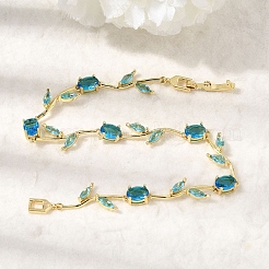 Leaf Brass Micro Pave Cubic Zirconia Link Chain Bracelets for Women&nbsp;BJEW-D455-01G
