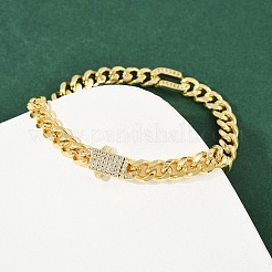 Brass Micro Pave Clear Cubic Zirconia Curb Chain Bracelets for Women&nbsp;BJEW-F504-08G