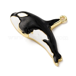真鍮製エナメルペンダント  クジラのチャーム  長持ちメッキ  ラックめっき  カドミウムフリー＆鉛フリー  18KGP本金メッキ  ブラック  21.5x33x6.5mm  穴：1.5mm&nbsp;KK-C119-09G