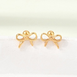 女性用304ステンレススチールスタッドピアス  ゴールドカラー  蝶結び  7.5x11mm&nbsp;SA-CBA44F8-04G-01