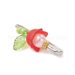 アクリルパーツ  ペーパークリップ付きの花  チベットスタイル合金と  ガラス  ABSプラスチック模造真珠と鉄  プラチナ  25.5x14x10.5mm&nbsp;PALLOY-JF04667
