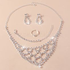 女性用合金ラインストーンブレスレット、イヤリング、ネックレス、リングセット  ティアドロップ  クリスタル  ネックレス：390ミリメートル&nbsp;FS-WGE054E-01