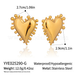 304ステンレススチールハートスタッドピアス  18KGP本金メッキ  29x27mm&nbsp;UK5889-1