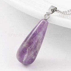 ティアドロッププラチナトーンブラスナチュラル＆シンセティックミックスストーンペンダント  30x10mm  穴：5x8mm&nbsp;G-F267-03