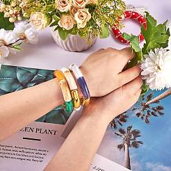 分厚いカーブチューブビーズストレッチブレスレットセット  女性のためのアクリル＆ccbプラスチックビーズブレスレット  ミックスカラー  内径：2~2-1/8インチ（5~5.5cm）  5個/セット&nbsp;BJEW-SW00016