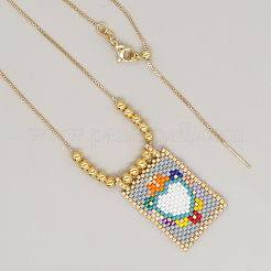 French Style Glass Seed Beaded Heart Pendant Brass Box Chain Adjustable Slider Necklaces for Women and Men&nbsp;JX4155-4
