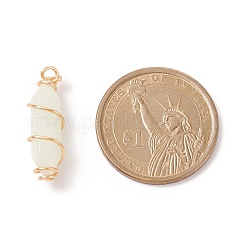 蓄光ガラスチャーム  金色の銅線を巻いた  弾丸  ベージュ  26x8x8mm  穴：2.5mm&nbsp;PALLOY-JF01805-01