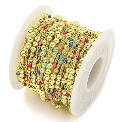 Brass Enamel Round Beaded Link Chain&nbsp;CHC-G022-07G-16