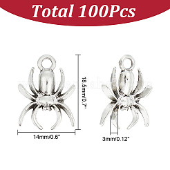 チベット風アロイペンダント100個  鉛フリー＆カドミウムフリー  クモ  アンティークシルバー  18.5x14x3mm  穴：2mm&nbsp;TIBE-HY0001-05