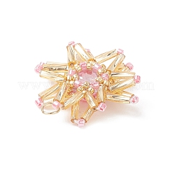 シードビーズ ビーズチャーム  花  ピンク  24x22x6mm  穴：3mm&nbsp;PALLOY-MZ00120-02