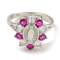 Oval with Hand Rack Plating Brass Micro Pave Cubic Zirconia Adjustable Rings&nbsp;RJEW-I105-04P-07