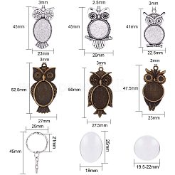 DIYのペンダント作り  鉄キーホルダーのパーツ  透明なガラスのカボションとチベット風の合金のペンダントカボションのセッティング  フクロウ  ミックスカラー  16.5x8.5x1.6cm&nbsp;PH-DIY-G005-42