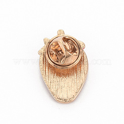ラックメッキ合金エナメルブローチ  エナメルピン  バタフライクラッチ付き  苺  カドミウムフリー＆ニッケルフリー＆鉛フリー  ライトゴールド  レッド  24x15mm  ピン：1mm&nbsp;JEWB-S011-171-NR