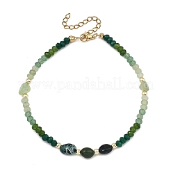 Dyed Natural Malaysia Jade & Moss Agate & Prehnite Beads Beaded Anklets for Women&nbsp;AJEW-AN00832-02