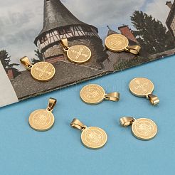 Flat Round with San Benito & Word 304 Stainless Steel Charms&nbsp;X-STAS-I036-03A