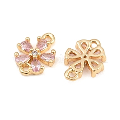 真鍮パヴェピンクキュービックジルコニアコネクターチャーム  花のリンク  18KGP本金メッキ  11x8.5x2mm  穴：1mm&nbsp;CU-CBAA6E8-01G