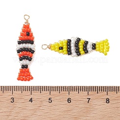 銅線ガラスシードビーズペンダント  魚のチャーム  ミックスカラー  36x11x2.5mm  穴：1.8mm&nbsp;PALLOY-MZ01301