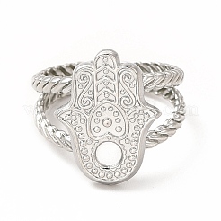 Tarnish Resistant 304 Stainless Steel Hamsa Hand Open Cuff Ring Settings&nbsp;RJEW-B027-22P
