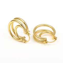 Brass Triple Hoop Earrings&nbsp;X-EJEW-G282-04G