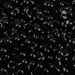 焼付塗装ガラスシードビーズ  丸い穴  ピーナッツ  ブラック  3.5x6x3.5mm  穴：0.9mm  約83個/10g&nbsp;X1-SEED-K010-A02
