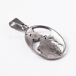 304ステンレスペンダント  ラピスラズリと  狼とオーバル  アンティークシルバー  29x19x5mm  穴：10x5mm&nbsp;STAS-L184-002