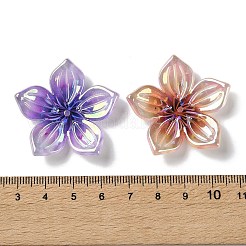 プリントアクリルビーズキャップ  花  ミックスカラー  36x38x5.5mm  穴：1.6mm&nbsp;MACR-F087-03