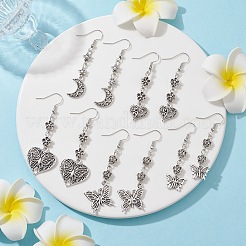 女性用チベットスタイル合金ダングルイヤリング  混合形状  アンティークシルバー  54.5~63x13.5~22mm&nbsp;EJEW-JE05697