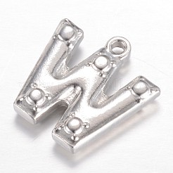 変色しにくい201ステンレススチールチャーム  文字W  ステンレス鋼色  15.2x15x3mm  穴：1.2mm&nbsp;STAS-G081-45P