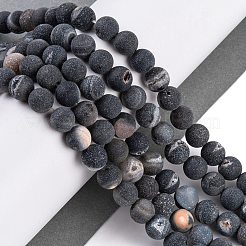 Natural Black Druzy Agate Beads Strands&nbsp;G-NH0024-A01-01