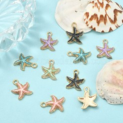 10本5色合金エナメルペンダント  ヒトデ  ライトゴールド  ミックスカラー  18x15x3mm  穴：2.5mm  2個/カラー&nbsp;ENAM-YW0002-66