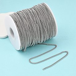 変色しにくい304ステンレススチールカーブチェーン  スプールで  溶接されていない  ステンレス鋼色  4x3x0.8mm  約164.04フィート（50m）/ロール&nbsp;CHS-R008-05-50m