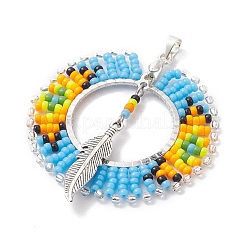 Seed Glass & Alloy Feather Pendant&nbsp;PALLOY-MZ00239