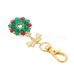 Christmas Wreath Glass & Shell Pearl & Glass Seed Pendant Decorations&nbsp;HJEW-MZ00321