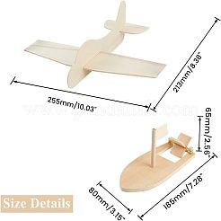 未完成の空白の木製おもちゃ  DIYの手塗りの工芸品のため  飛行機と船  バリーウッド  213x255x81mm  77x41.5x7.5mm&nbsp;DIY-OC0001-94