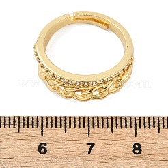 Curb Chain Style Brass Micro Pave Clear Cubic Zirconia Open Cuff Rings for Women&nbsp;RJEW-G343-07G