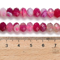 天然バンデットアゲートビーズ連売り  染め＆加熱  多面カット  ロンデル  サクランボ色  8x5.5mm  穴：1.2mm  約69個/連  15.16''（38.5センチメートル）&nbsp;G-Z111-A01-05