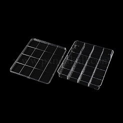 カバー付きプラスチックビーズコンテナ16グリッド  アクセサリー用  ビーズ  小物収納  長方形  透明  19.3x22.8x3.45cm&nbsp;CON-K002-03C
