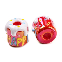 オペークアクリルヨーロピアンビーズ  エナメル  大穴ビーズ  幸せという言葉の入ったケーキ  レッド  16.4x15.8x15.8mm  穴：6.5mm&nbsp;OACR-E025-08