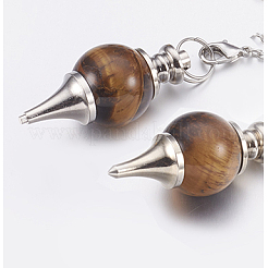 Natural Tiger Eye Sphere Dowsing Pendulums&nbsp;BJEW-E292-A09