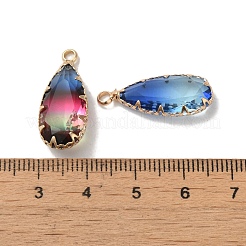 ツートングラスペンダント  真鍮パーツ  多面カット  ティアドロップ  ゴールドカラー  ミックスカラー  24x10.5x6mm  穴：1.5mm&nbsp;X-GLAA-S179-02-M