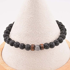 Natural Lava Rock Round Beads Stretch Stretch for Men Women&nbsp;AE5007