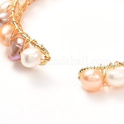 Natural Pearl Bead & Mixed Gemstone Beads Cuff Bangles for Women Girl Gift&nbsp;BJEW-JB06826-02