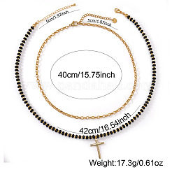 Stainless Steel Religion Cross Pendant Natural Gemstone Rondelle Beaded Double Layer Necklaces for Women&nbsp;PO2692-1