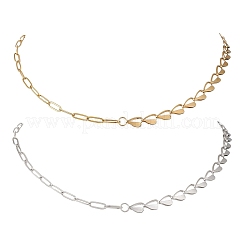 2Pcs 2 Colors 304 Stainless Steel Heart Link Mixed Chain Necklaces for Women&nbsp;NJEW-JN05965