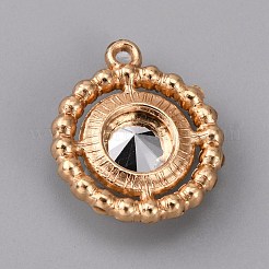 ライトゴールドメッキ合金チャーム  ガラスラインストーン付き  フラットラウンド  クリスタル  19x16x5mm  穴：1.4mm&nbsp;FIND-WH0108-79KCG-05
