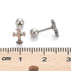 変色しにくい201ステンレススチール製バーベル軟骨ピアス  スクリューバックイヤリング  304ステンレスピン付き  クロス  ステンレス鋼色  8x5.5x2mm  ピン：1mm&nbsp;EJEW-R147-31