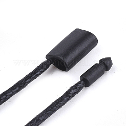 シールタグ付きワックスコード  プラスチックハングタグファスナー  ブラック  185x2mm  シールタグ：11x7x4.5 mmと9x3 mm  約1000個/袋&nbsp;CDIS-T001-15A