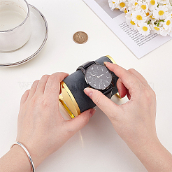 合成皮革と金属ブレスレットの時計ディスプレイスタンド  オーバル  ゴールドカラー  ブラック  8.5x6x7cm&nbsp;ODIS-PH0009-27A