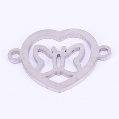 ステンレス鋼のリンク  レーザー切断  蝶とハート  ステンレス鋼色  14x20x1mm  穴：1.6mm&nbsp;STAS-WH0016-11P